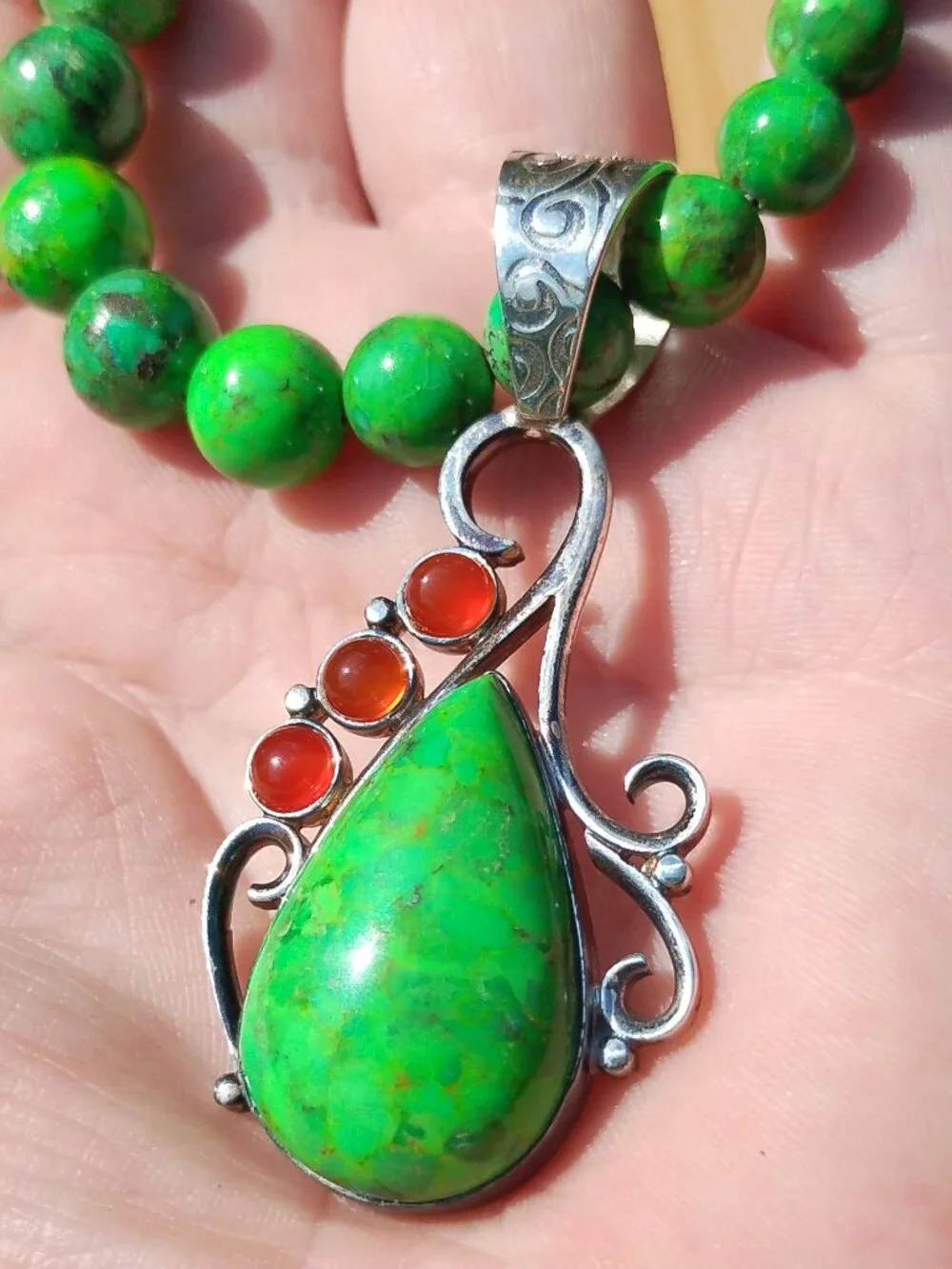 Jay King DTR lemon lime Turquoise pendant necklace 925 Sterling Silver